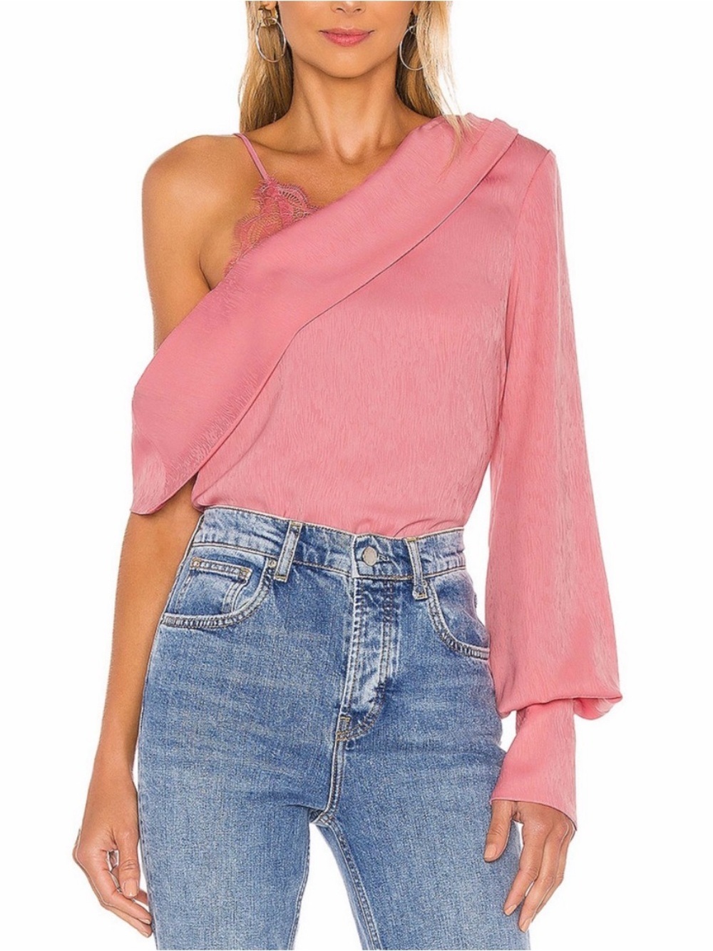NBD bekah asymmetric balloon sleeve blouse pink size small